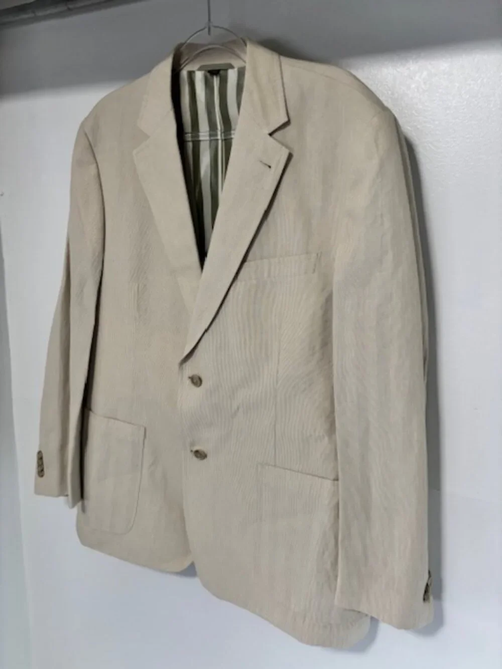 Kroon Bono 42R Cotton Linen Sport Coat Beige Micro Stripe Two Button Blazer